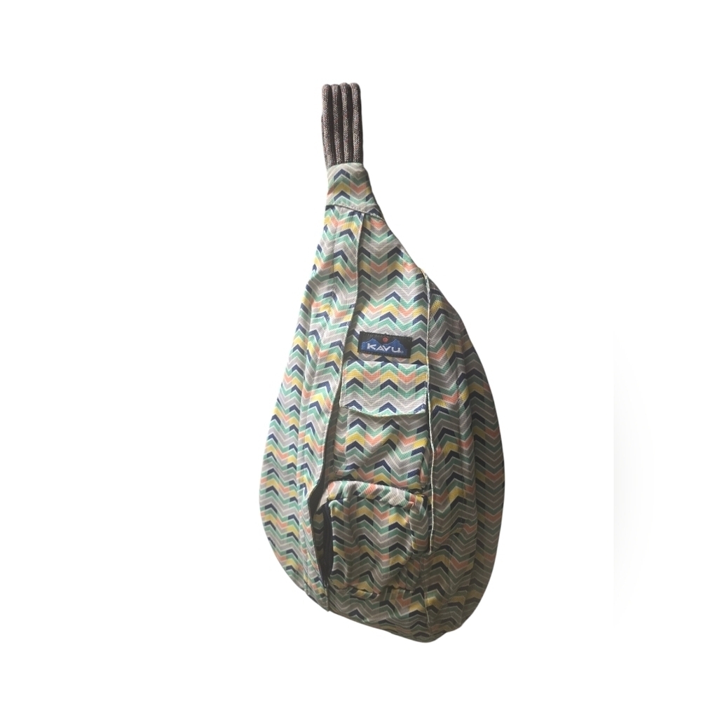 KAVU Rope Bag Sling Pack Chevron Geometric Blue Yellow Orange